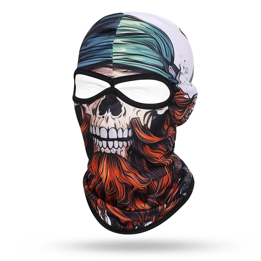 Motorcycle Balaclava, Beard Old Men Skull Print Full Face Cap, Biker Masks, Motorbike Helmet Hat, Cycling Headgear, 2 Holes,