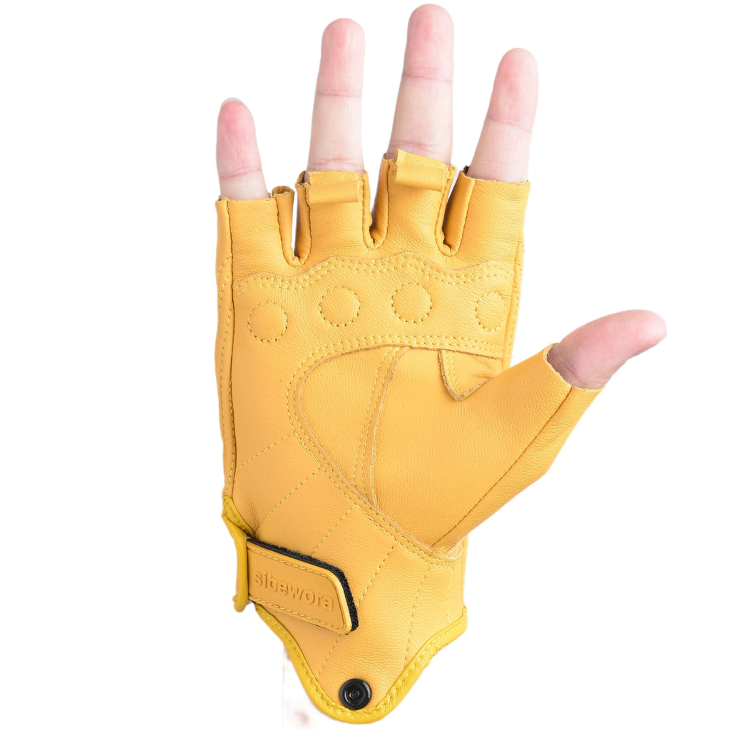Outdoor Gloves Motorcycle Gloves Leather Motor Riding Gloves Half Finger for Men Fingerless Gloves Yellow
