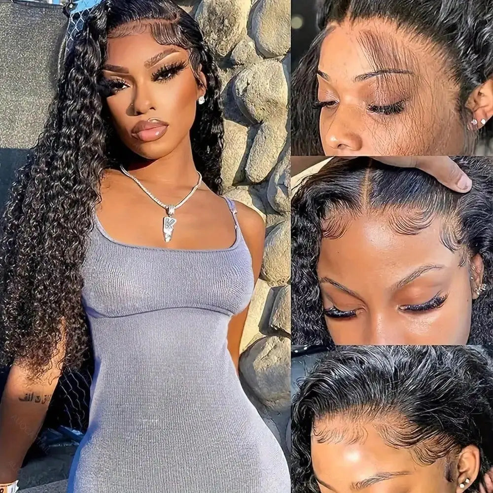 250% Density Virgin Human Hair Deep Curly 13x4 HD Transparent Lace Frontal Wig Brazilian Deep Wave Wig