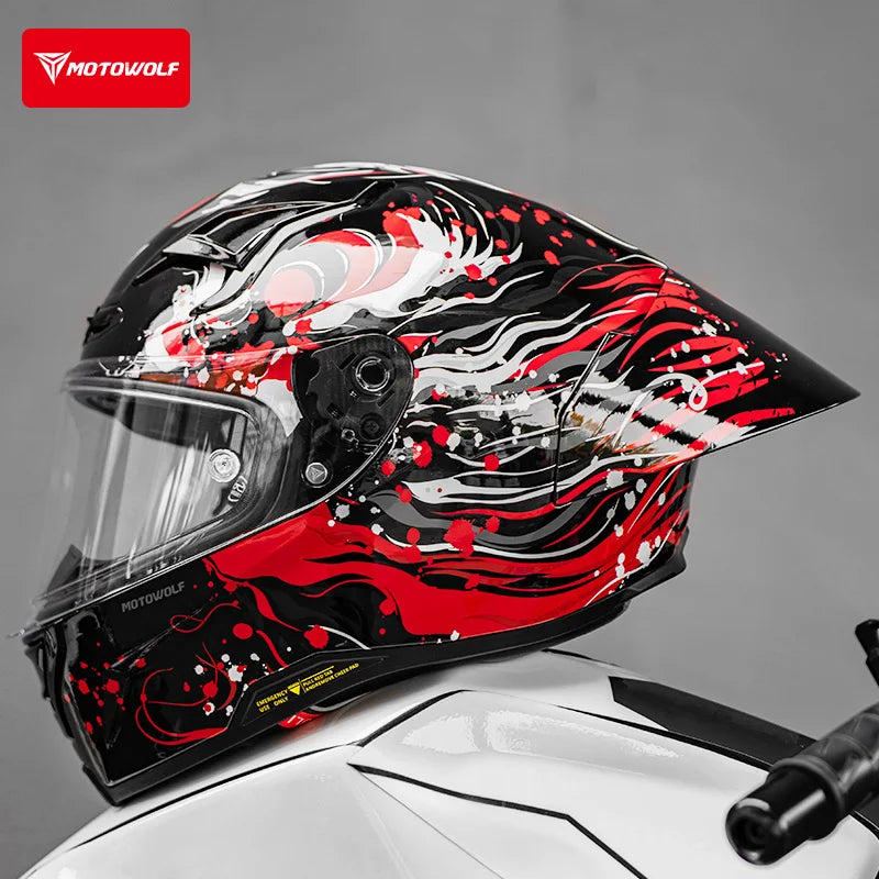 MOTOWOLF H1 Motorcycle Full Face Helmet Big Tail Lightweight All Seasons Racing Helmet Cascos Para Moto For Men Women