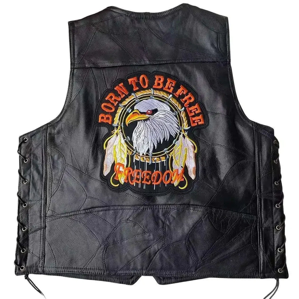 lili 123S-4XL Style American Classic Harley Motorcycle Riding Leather Vest For Men's Camisole Embroidered Badge Desig