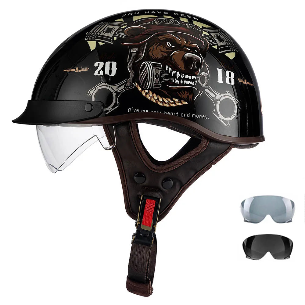 Motorcycle Half Helmet Four Seasons Helmet Summer Sunscreen Retro Fashion Helmet Men and Women Cycling Helemt ABS material
