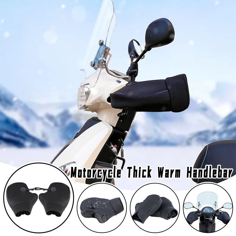 1pair Motorcycle Handlebar Covers, Winter Riding Protective Hand Covers, Electric Bike Fleece-lined Warm Gloves