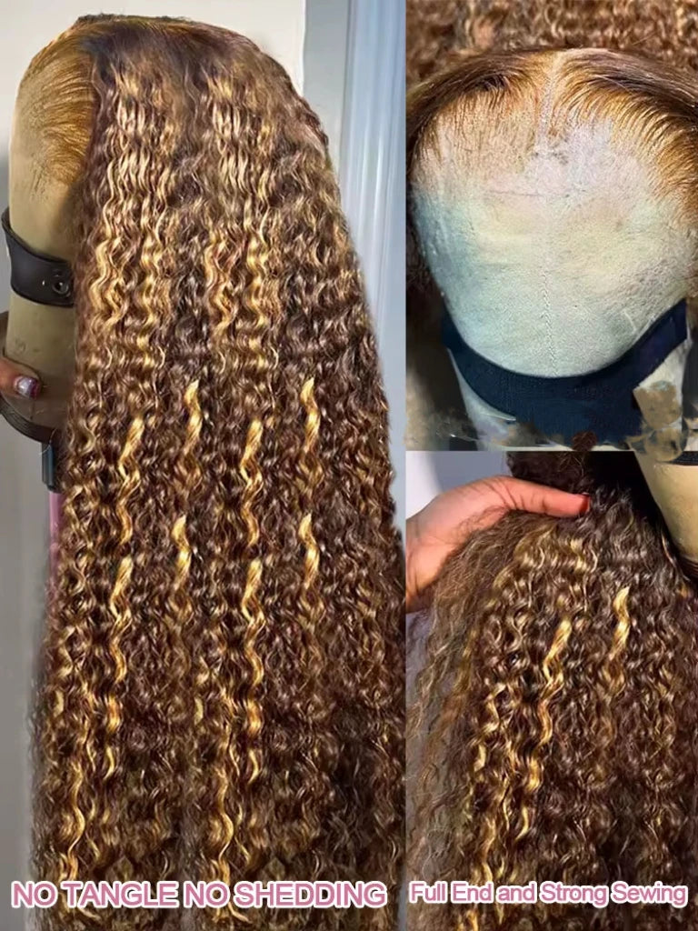 Addictive Highlight 250 Density 30 inch Ombre Curly Lace Front Human Hair Wigs Deep Wave HD Transparent 13x6 Lace Frontal Wig