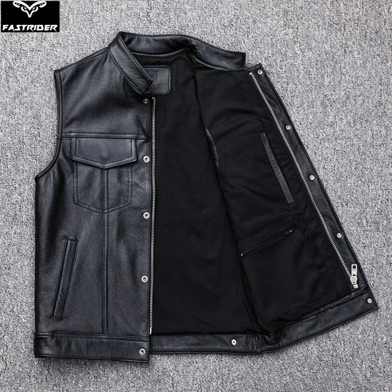 Motorcycle Riding Vest Zipper Button Motorcycle Casual Leather Vest Leather Vest Motorcycle
