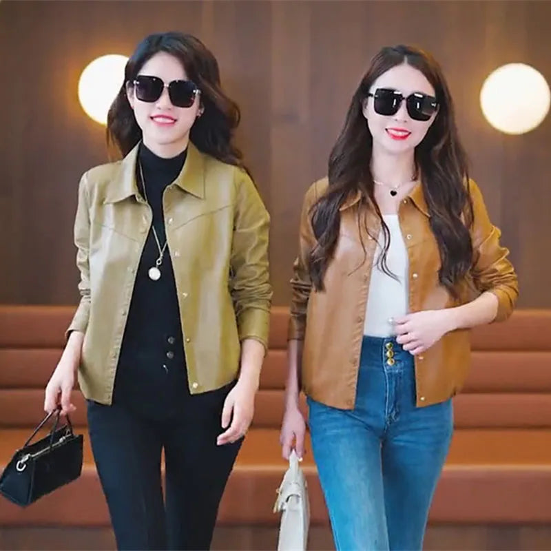 Fashion Short Leather Jacket Female Motorcycle Clothing 2026 New Spring Autumn Coat Korean Version Loose Casual Outerwear Top