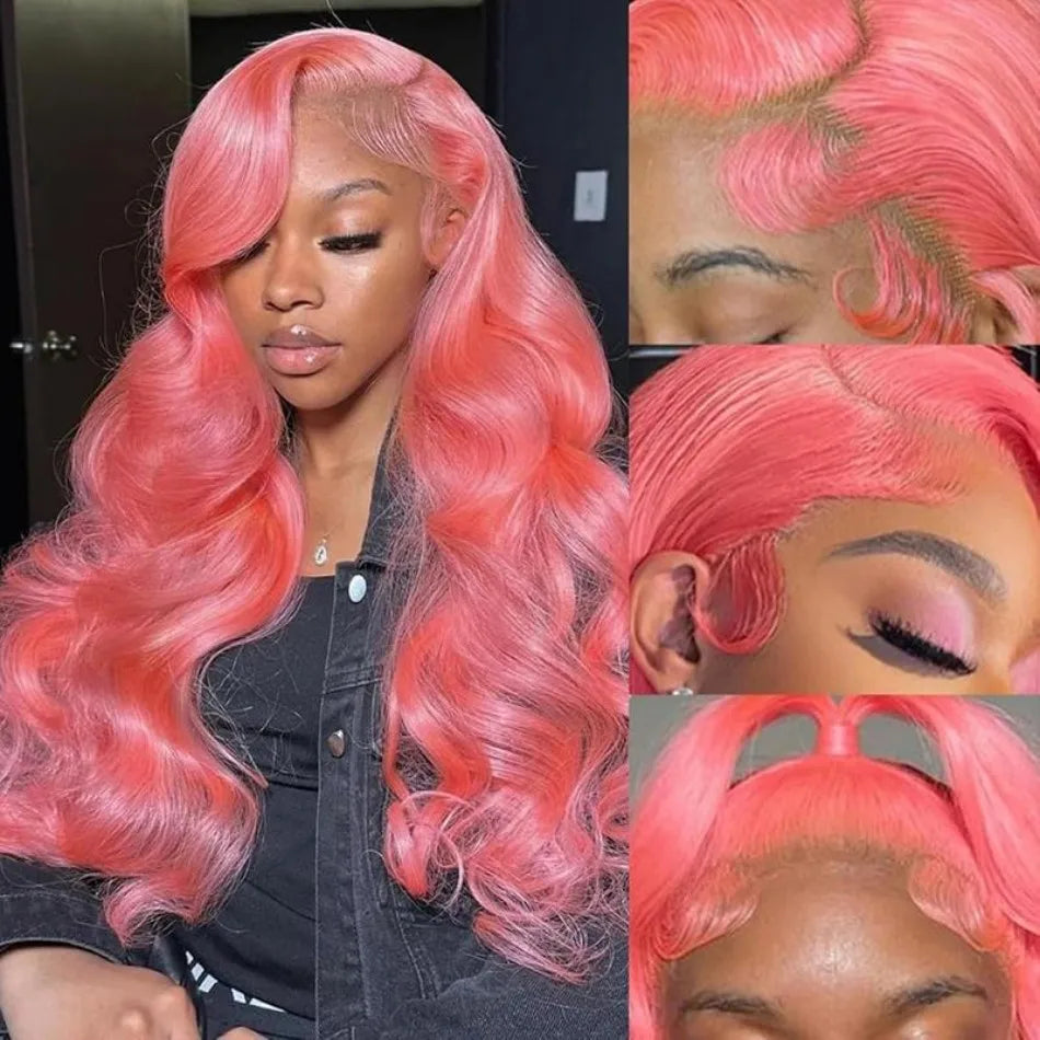 Pink Human Hair Wig Colored Body Wave Lace Front Wig 13X6 Hd Lace Frontal Wig 250 Density Brazilian Wig Original 40 Inch Natural