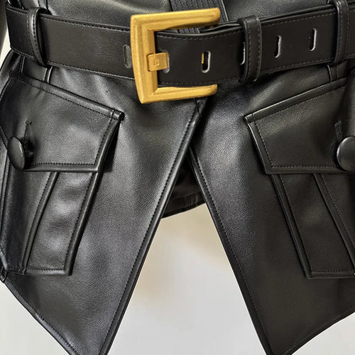 2026 new luxury and fashionable women's clothing belt slim fit leather jacket with multiple pockets motorcycle fashion jacket