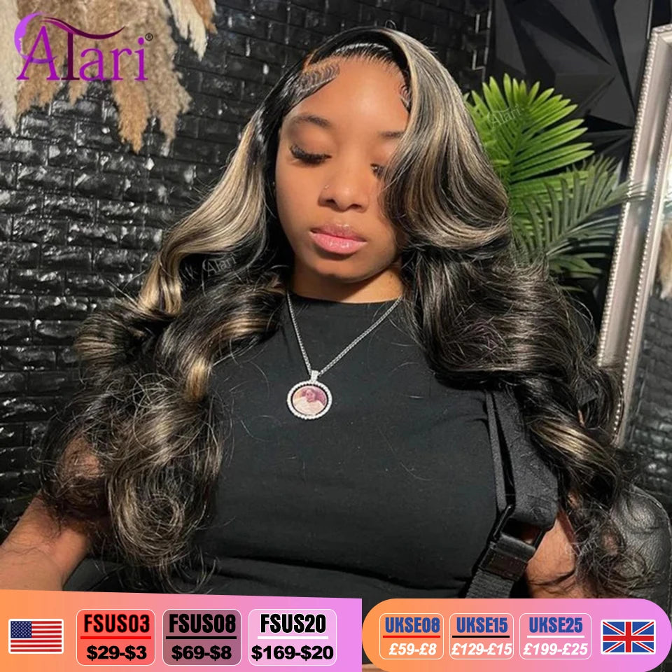 13x6 Lace Frontal Body Wave Human Hair Wigs Blonde 27 with Black Pre Plucked 13x4 Highlight Transparent Lace Front Wig for Women