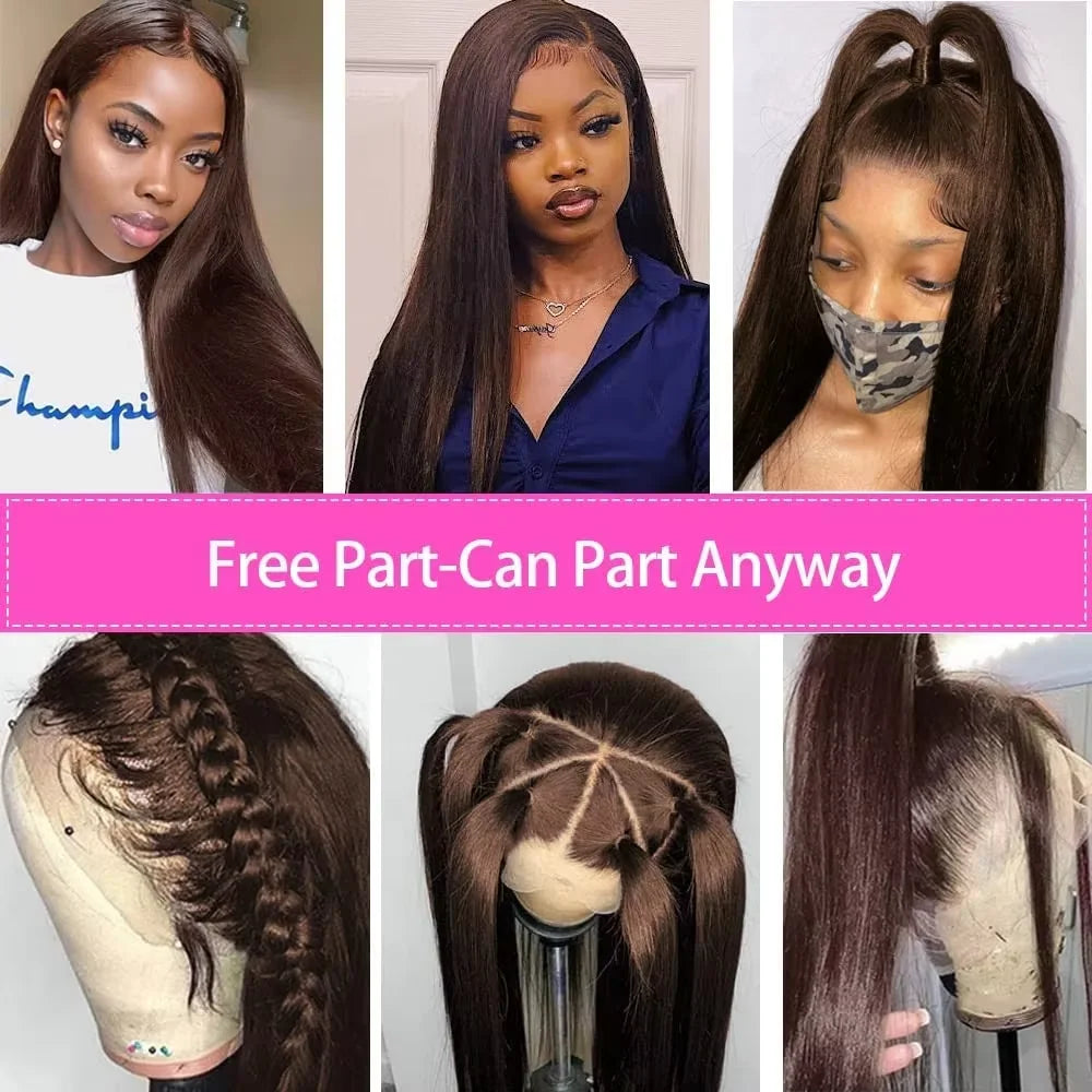 13x6 13x4 HD Lace Frontal Wig Straight Chocolate Brown Lace Front Human Hair Wig 220 Density Brazilian Human Hair Wigs For Women