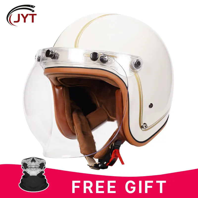 3/4 Open Face Helmet with Bubble Visor Three Button Half Helmet Sun Visor Retro Motorcycle Jet Helmets Men Women DOT Approved