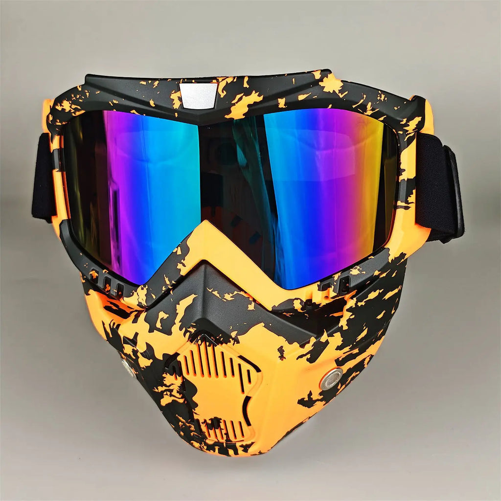 Motorcycle Glasses Riding Glases with Removable Face Mask, Removable Anti-fog Glasses, Mouth Filter, Adjustable Anti-slip Strap