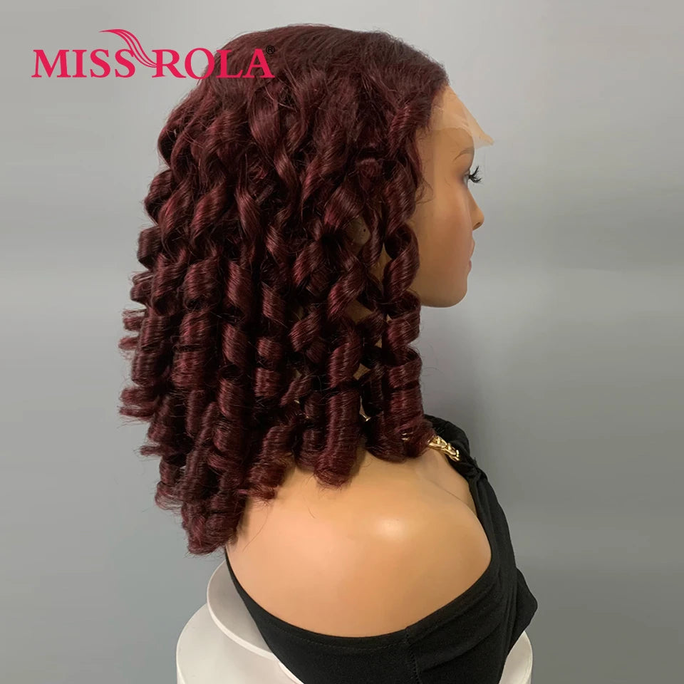 Miss Rola 12A Remy 5X5＆13X4 Bouncy Curly Pixie Cut Lace Front Human Hair Wigs Transparent Lace Brazilian Hair Wig 99J Highlight