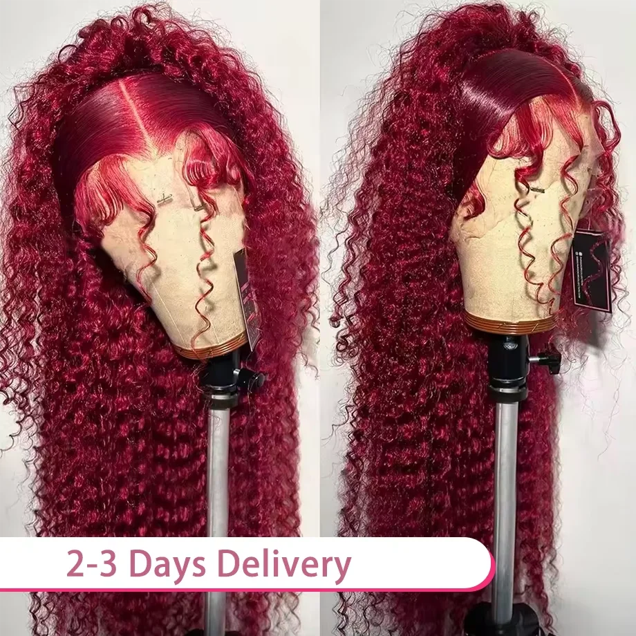200% Burgundy 13x6 HD Wet And Wavy Lace Frontal Human Hair Wig Brazilian 40 Inch Colored 99j Curly Wigs Deep Wave Lace Front Wig