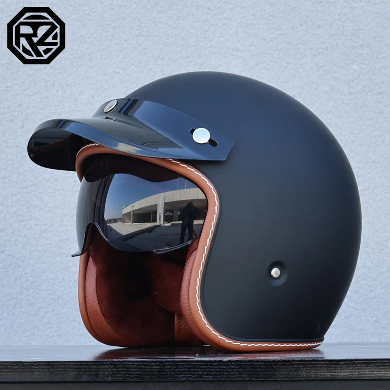 ORZ adult motorcycle helmet retro cruise 3/4 motorcycle half helmet with sun visor DOT approved