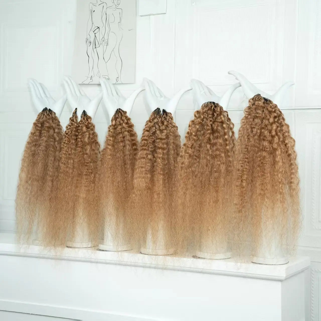 12A Honey Blonde Kinky Straight Crochet Human Hair #27 Pre-Separated Knotless Yaki Straight Feather Crochet Braids Extensions