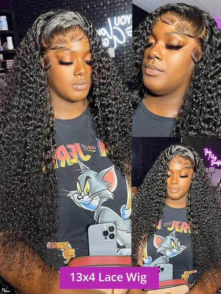 Deep Curly Lace Front Wigs Transparent HD 13x4 Lace Frontal Wigs Deep Wave Human Hair Wigs For Black Women Wet And Wavy