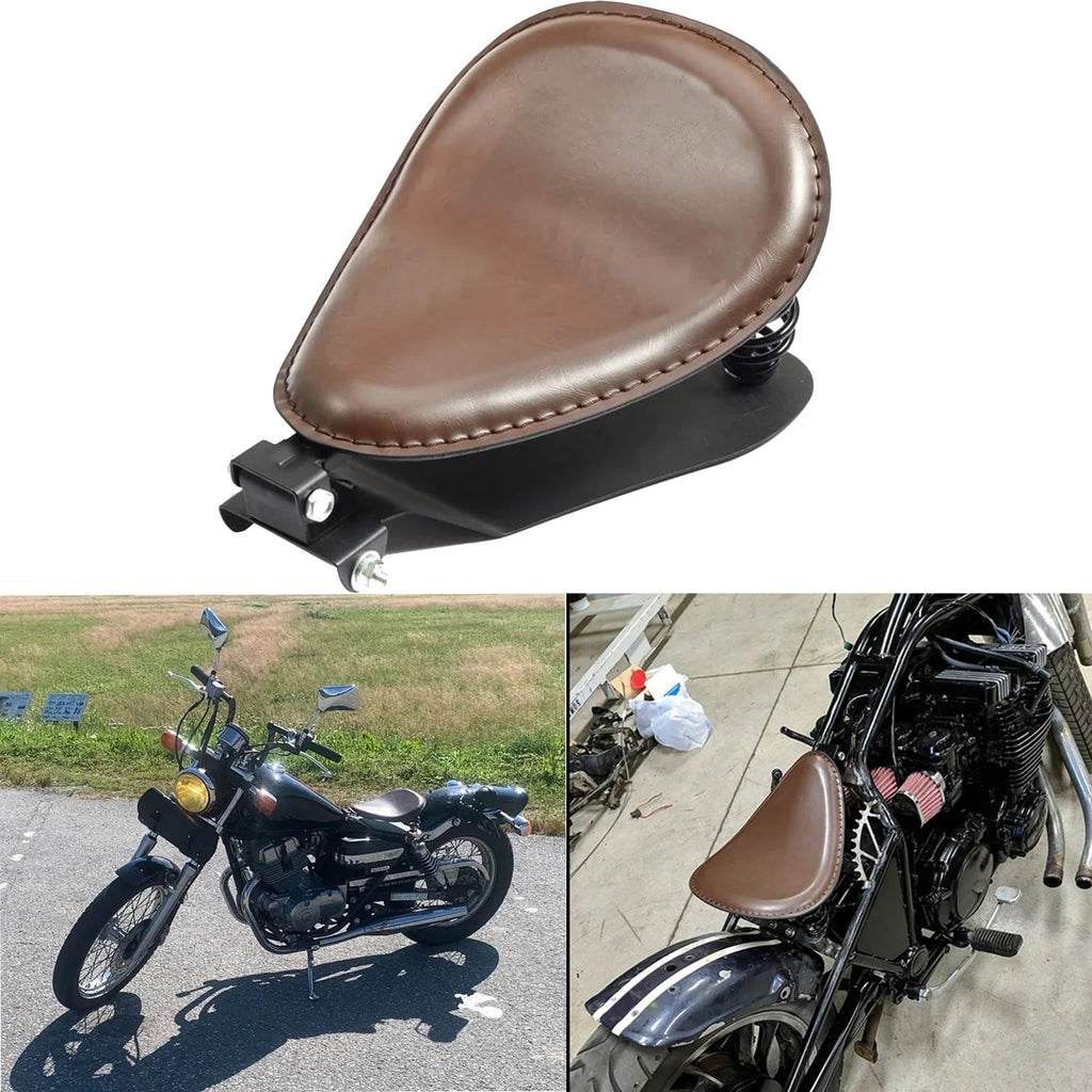 Motorcycle Brown PU Leather Driver Solo Seat+3" Spring Bracket For Harley Sportster Bobber Chopper 883 XL883L XL883C XLH1200
