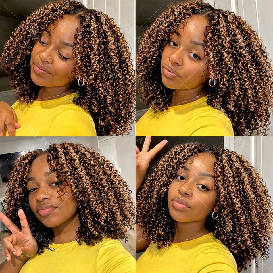 Highlight Small Spirals Curly Crochet Human Hair Extensions Invisible Pre Separated Knotless Crochet Hair With String For Braid