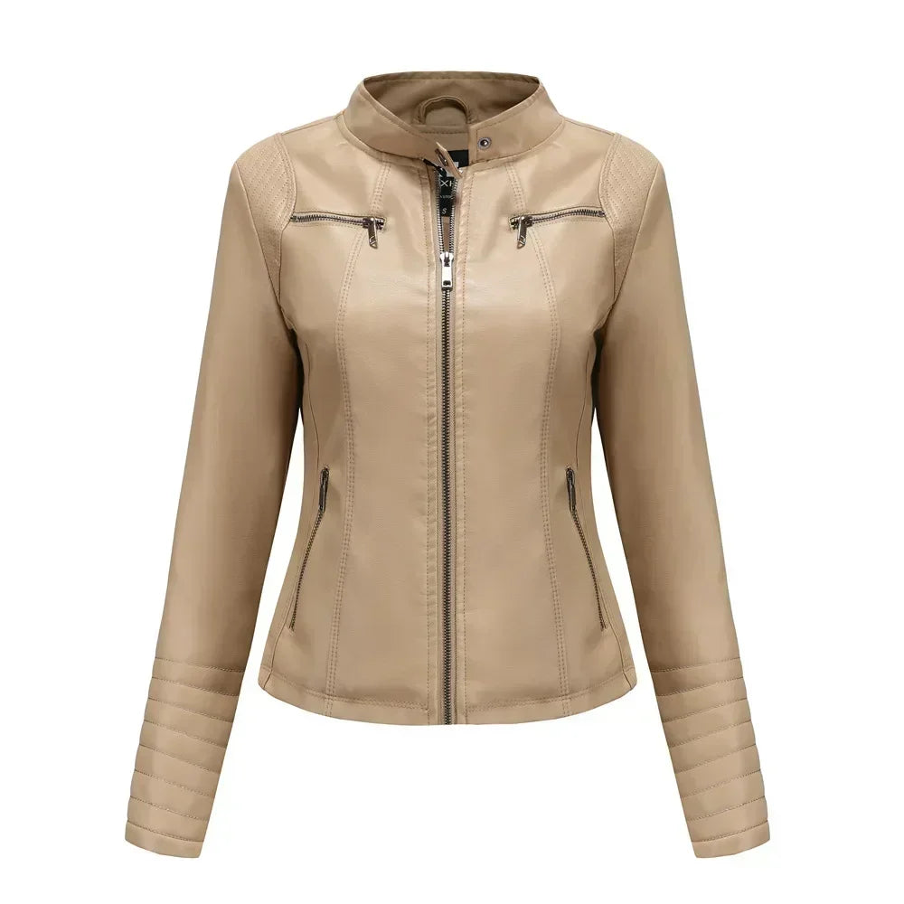 Women's Jackets Motorcycle Biker Coats Female Clothing Spring Autumn Winter Ladies Fashion PU Leather Outwear Tops with Pocket