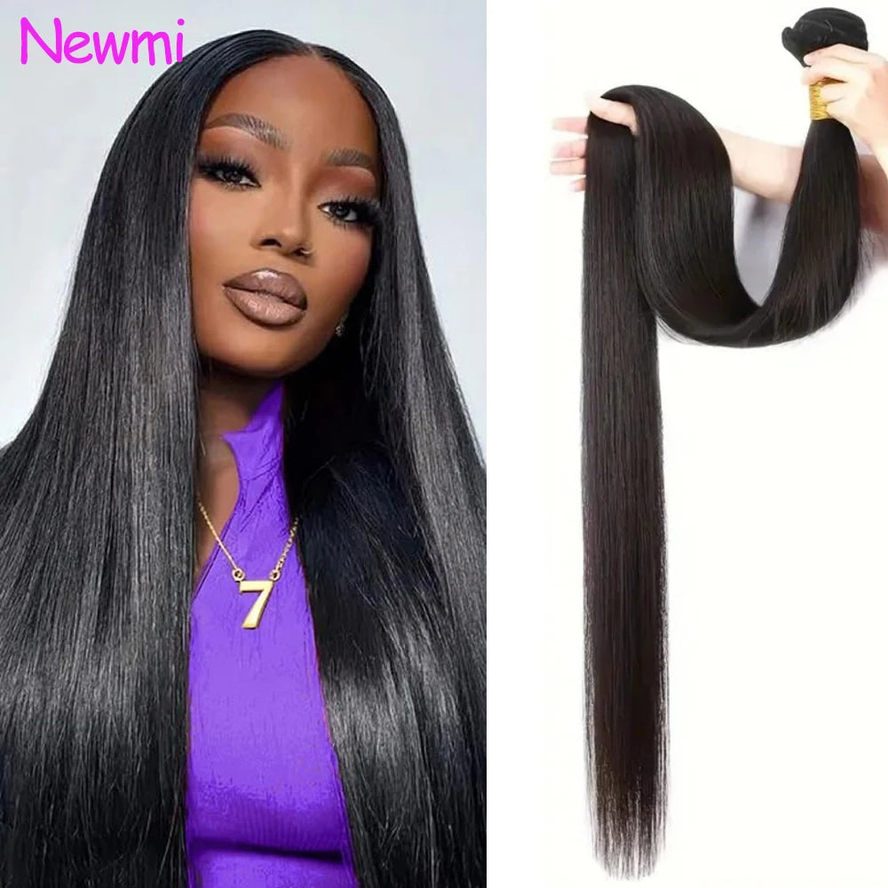 Newmi Straight Human Hair Bundles 12A 100% Unprocessed Brazilian Virgin Human Hair Extensions Natural Black 1pc Bundle