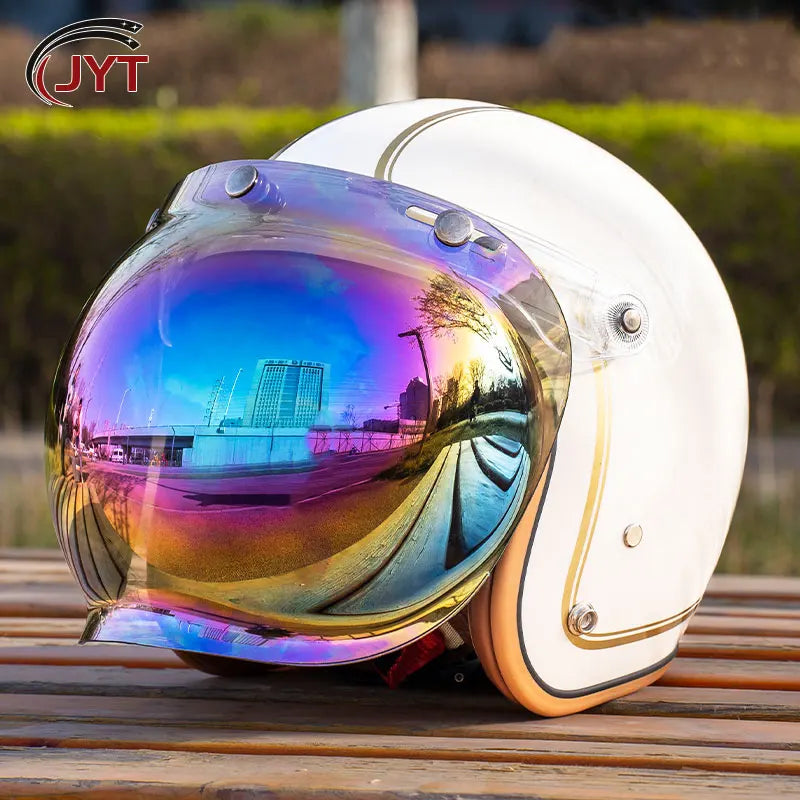 3/4 Open Face Helmet with Bubble Visor Three Button Half Helmet Sun Visor Retro Motorcycle Jet Helmets Men Women DOT Approved