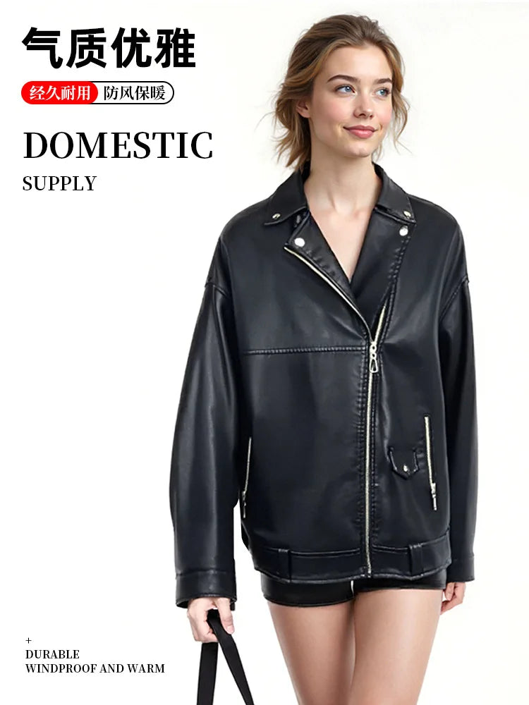 Autumn new women's leather jacket short top jacket PU leather jacket motorcycle jacket leather jacket zipper women's clothing