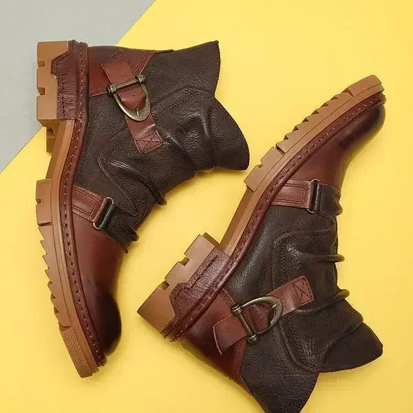 HOT Retro Men's Motorcycle Leather Boots British Style Round Head High Top Shoes Casual Platform Boots Moto Street Gear