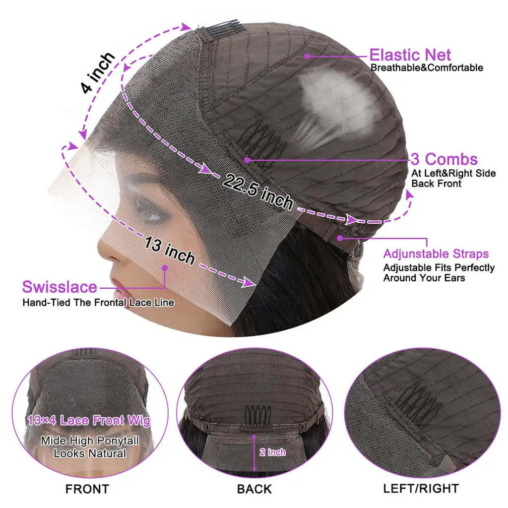 Pre-Plucked Natural Black Body Wave 13x4 HD Transparent Lace Front Wig Human Hair Wigs 180% Density Lace Frontal Wig