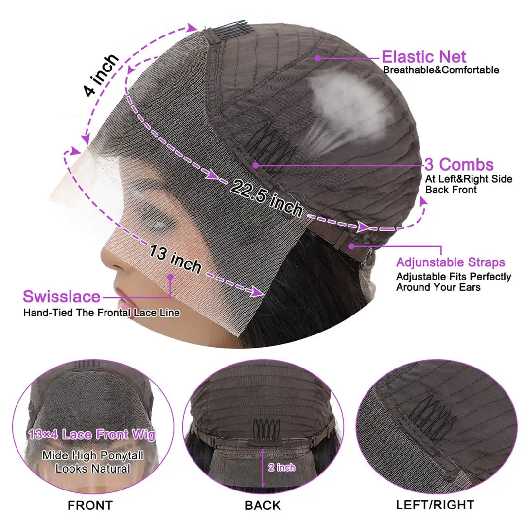 Pre-Plucked Natural Black Body Wave 13x4 HD Transparent Lace Front Wig Human Hair Wigs 180% Density Lace Frontal Wig