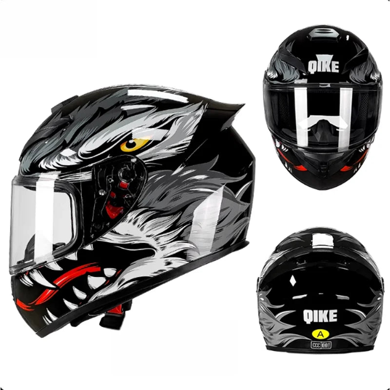 Latest Personalised Design Grey Wolf Pattern Motorcycle Full Face Helmet DOT Approved Possess Unmatched Comfort Thrilling Rides