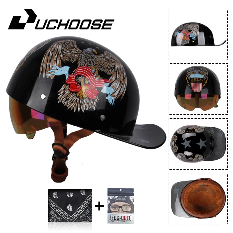 Uchoose Baseball Cap Helmet Motorcycle Vintage Retro Helmets Summer Open Face Scooter Cruiser Chopper Gangster DS Men Women Kid