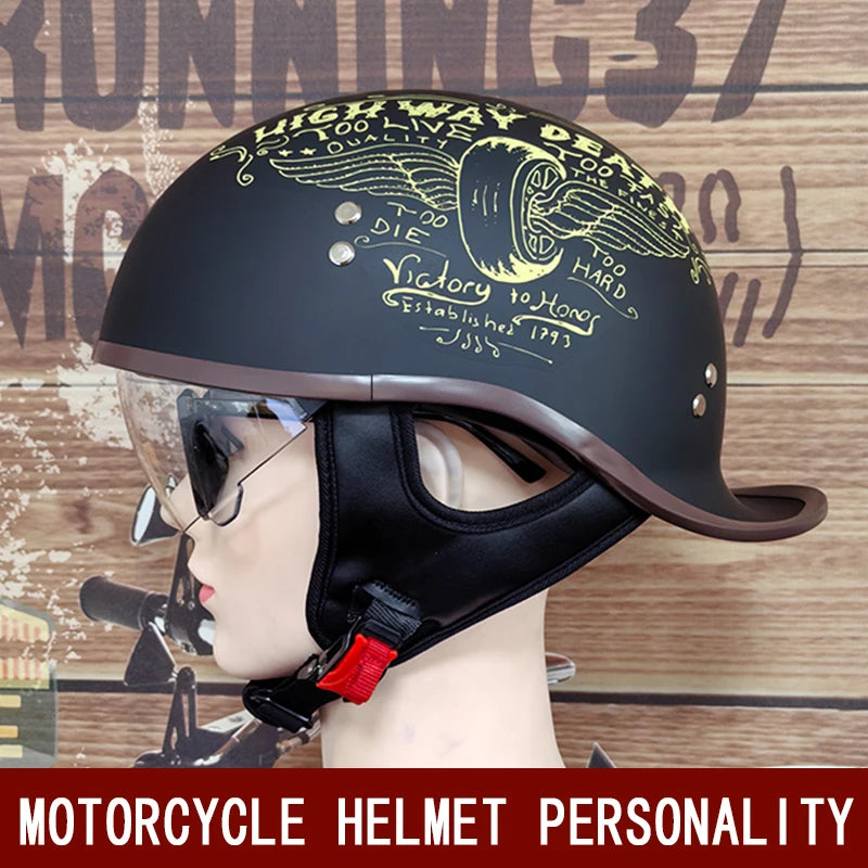 Motorcycle helmet men's summer half helmet with internal mirror personalized floating helmet safety helmet