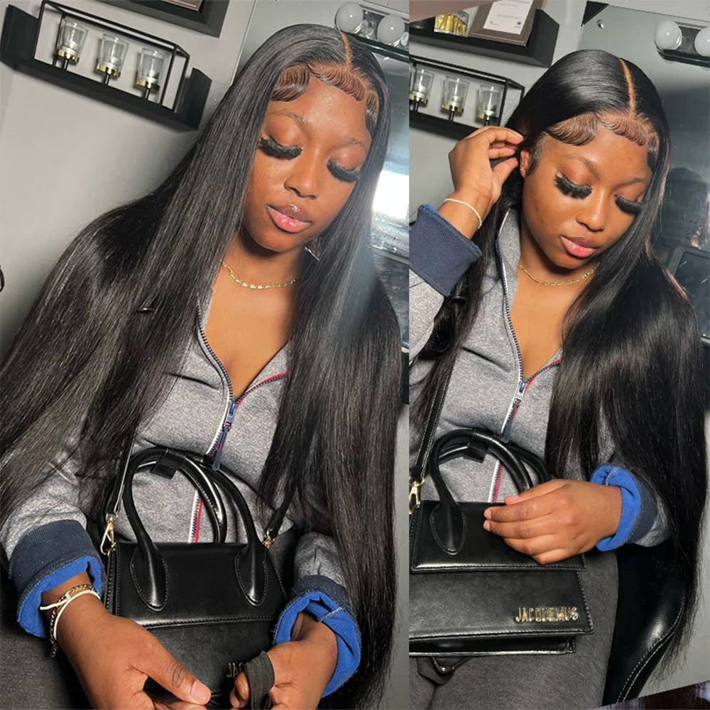 30 40 Inch 200 Density Long Straight 13x4 13x6 Full Frontal 360 HD Transparent Lace 7x6 Glueless Remy Human Hair Pre plucked Wig