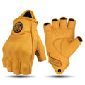 MJMOTO Retro Leather Motorcycle Half Finger Gloves Touchscreen Motocross Gloves Hard Shell Protection Motorbike Glove Breathable