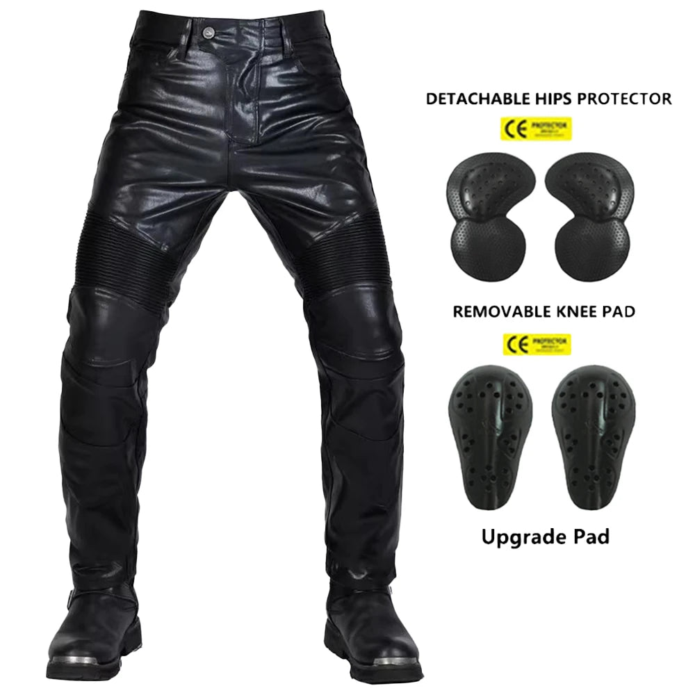 2024 Motocross Racing Pants PU Leather Biker Trousers Waterproof Windproof Men With 4X CE Knee Hip Pad Motorcycle Riding Jeans