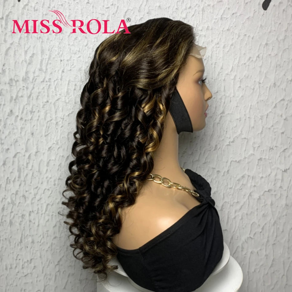 Miss Rola 12A Remy 5X5＆13X4 Bouncy Curly Pixie Cut Lace Front Human Hair Wigs Transparent Lace Brazilian Hair Wig 99J Highlight