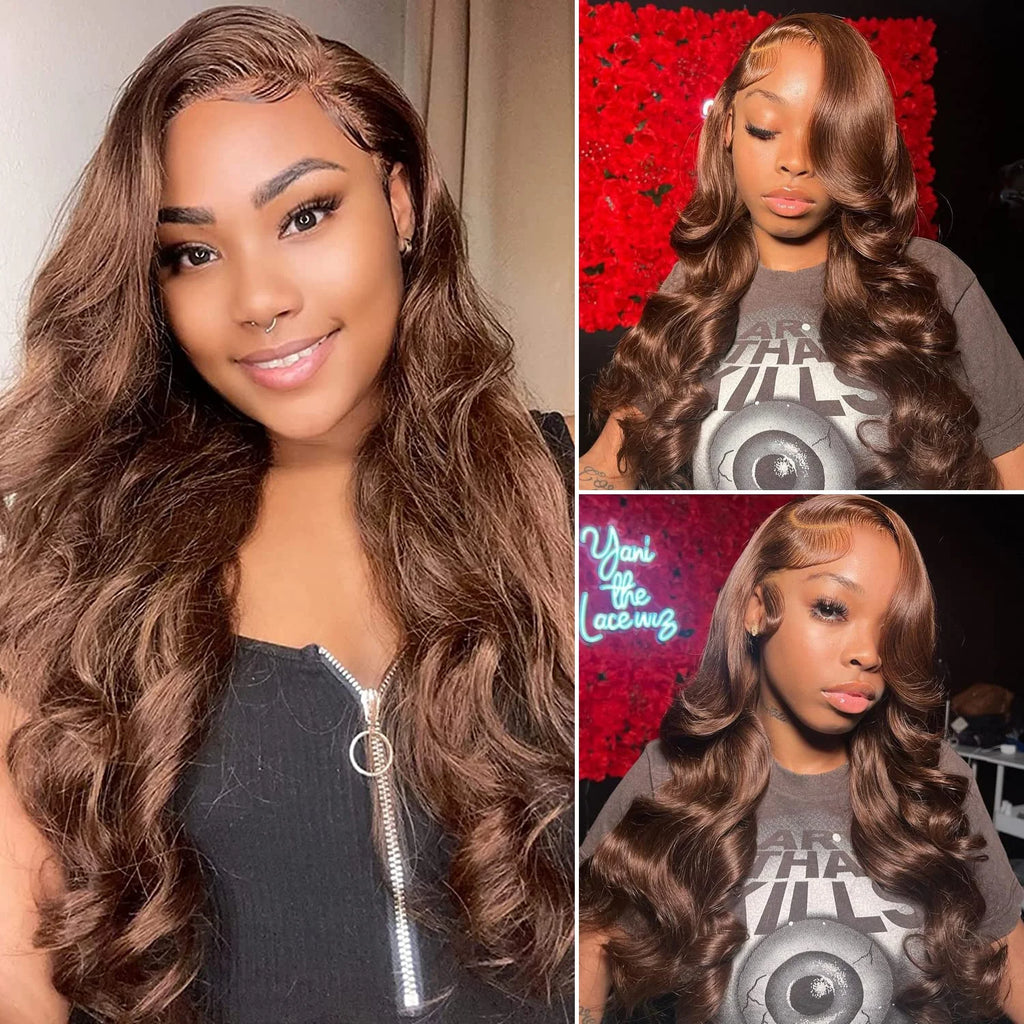 Transparent 30 Inch Chocolate Brown Colored Lace Front Wig Body Wave 13X4 13X6 Lace Frontal Human Hair Wigs For Women