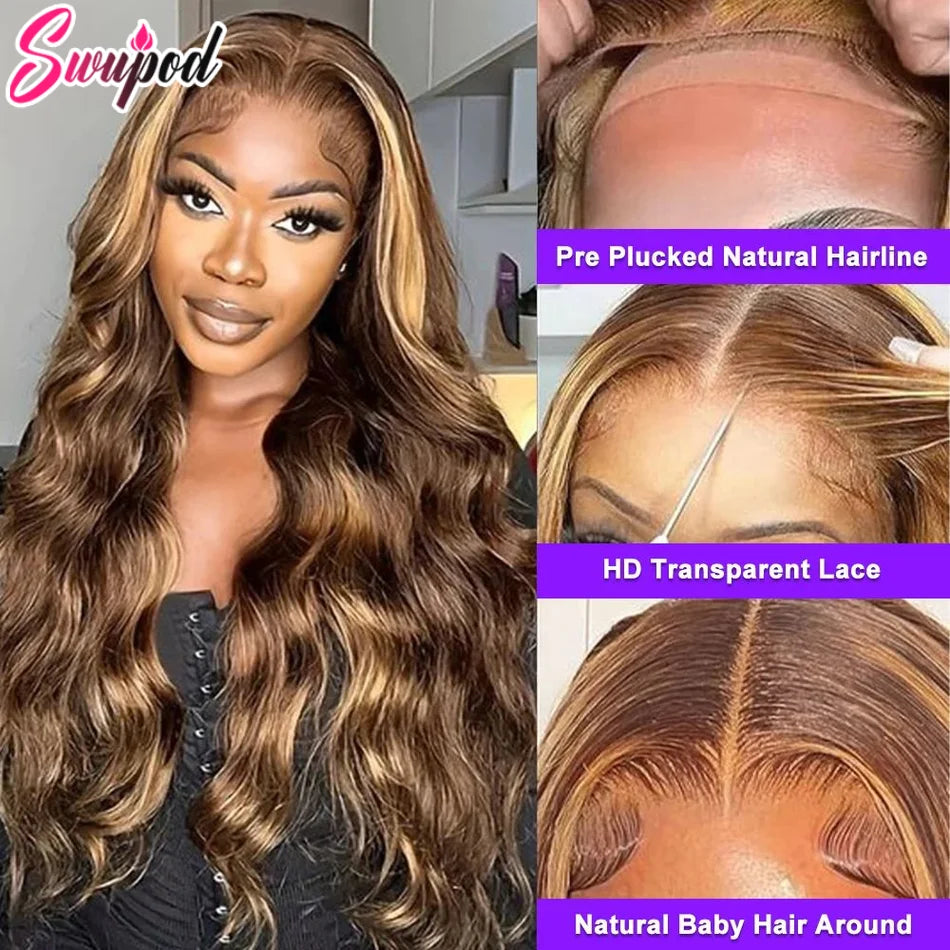 30 32 Inch Colored Wigs 13x4 13x6 Hd Lace Frontal Wigsbody Wave Wig Highlight Ombre Lace Front Wig Human Hair For Black Women