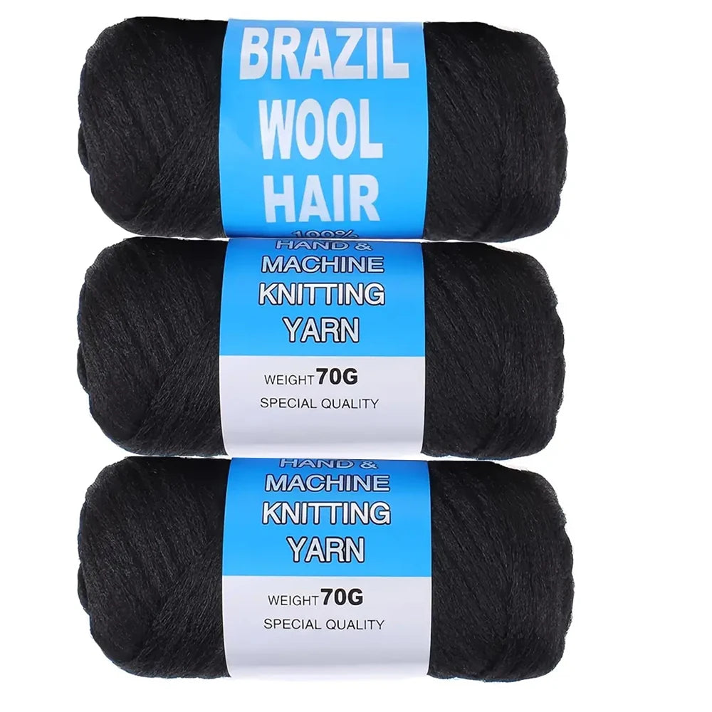 2/3/5/12pc Brazilian Wool Hair Synthetic Crochet Hair Extensions for Women African Hair Yarn for Natural Black, Jumbo Braids ﻿