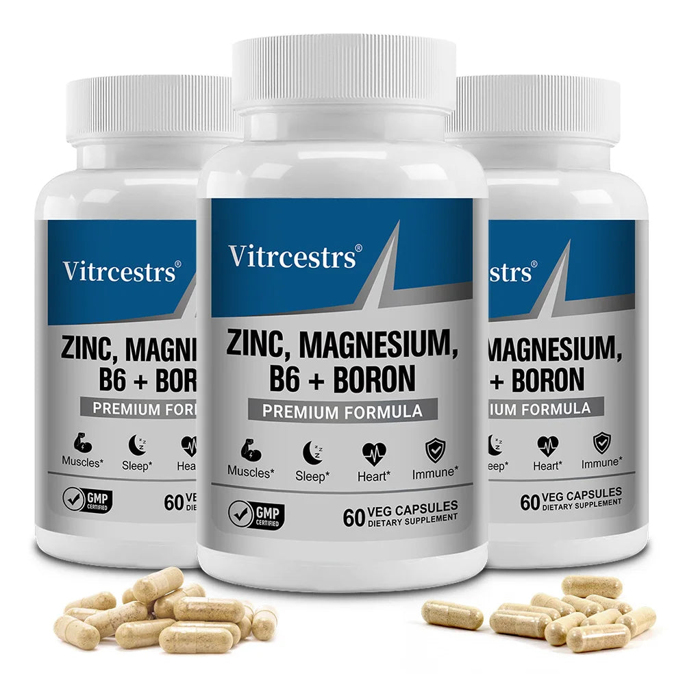 Magnesium Complex Capsules - boron/L-Threonate + Zinc D3 B6, High Absorption, Muscle Bone Brain Sleep Health, Anxiety Relief