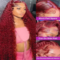 Hd Transparent 13x4 13x6 Frontal Lace 99j Burgundy Preplucked Colored Deep Wave Frontal Lace Human Hair Wigs For Women 30 Inch