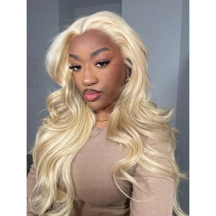 200% 613 Honey Blonde Body Wave 13x4 HD Transparent Lace Frontal Wigs Human Hair Brazilian Pre Plucked With Baby Hair 34 Inch