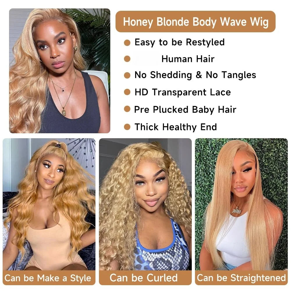 250 Density Honey Blonde Body Wave Human Hair Wig 30 Inch 13x6 Hd Lace Frontal Wig For Women Real Human Hair Wig Pre Plucked