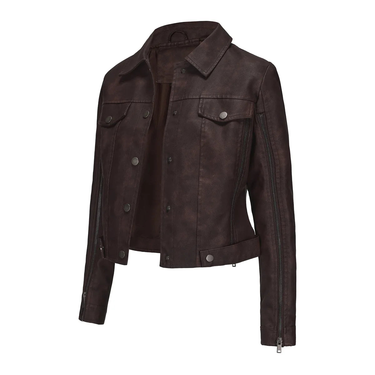 Fashion zipper motorcycle jacket long sleeved cardigan popular jacket spring and autumn thin leather jacket women's clothing