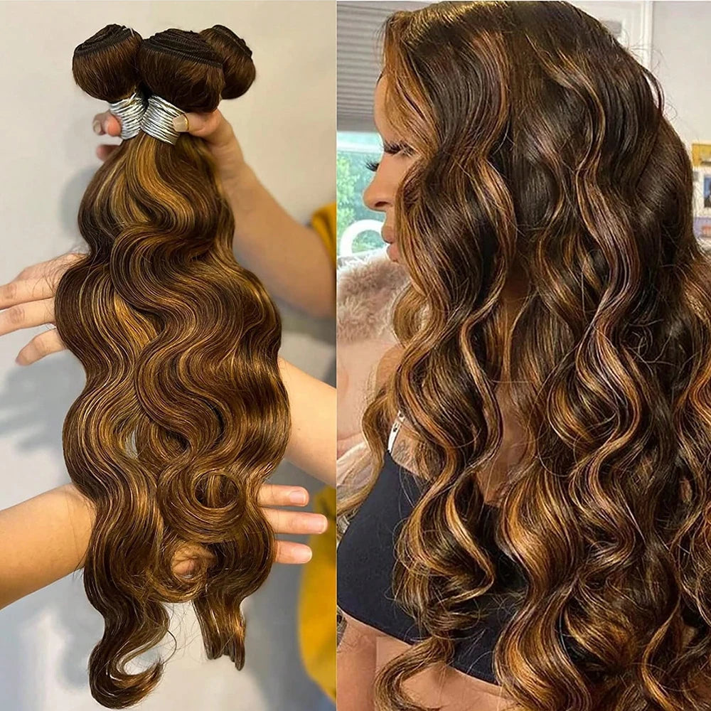 16A Highlight Ombre Bundles Human Hair Unprocessed Brazilian Colored Body Wave Raw Hair Bundles Weave Extensions Deals