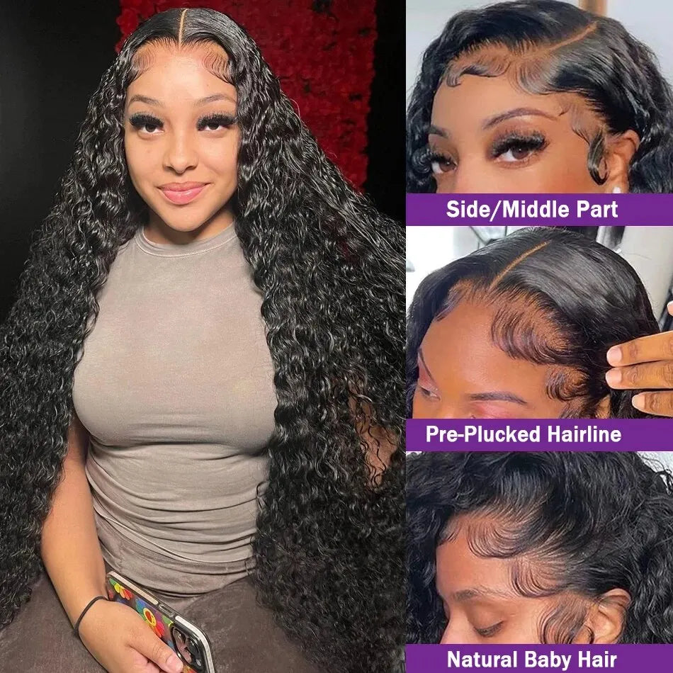 40 Inch Brazilian Human Hair 200 Density 13x6 Lace Front Human Hair Curly Wig For Women Pre Plucked13x4 Hd Water Wave Wig