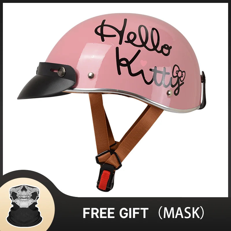 Hot Sale Cute Pink Motorbike Half Face Motorcycle Helmets for Women Chopper Biker Unisex Cascos Para Moto with DOT Approved