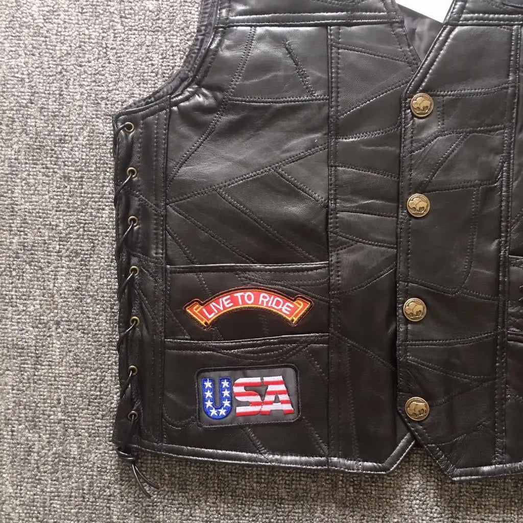 Motorcycle Jacket Moto Mens Biker Sheepskin Leather Jacket Motorcycle Chaqueta Moto Veste Retro Jaqueta Motoqueiro Moto Vest ﻿