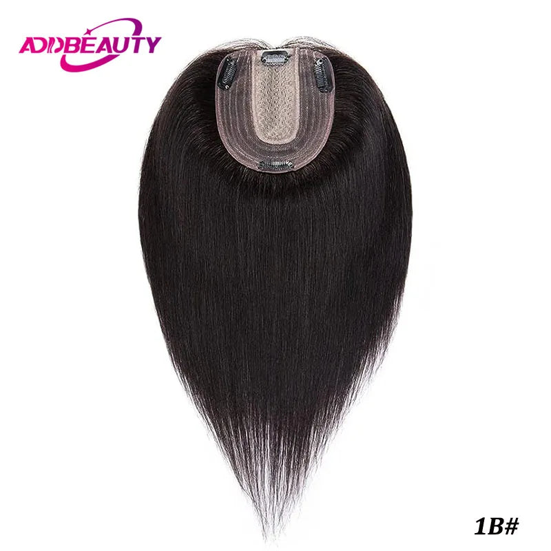 Women Topper Human Hair Straight Silk Top Human Hair Wigs Machine Made Clip in Remy Hair Toupee Silk Base Human Hair System Unit